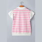 Mayson Pink Stripe Collar V Neck Ruffled Short Sleeve Blouse