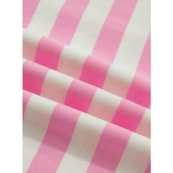 Mayson Pink Stripe Collar V Neck Ruffled Short Sleeve Blouse