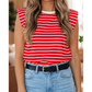 Tana Red Stripe Ribbed Round Neck Trim Loose Tank Top