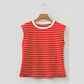 Tana Red Stripe Ribbed Round Neck Trim Loose Tank Top