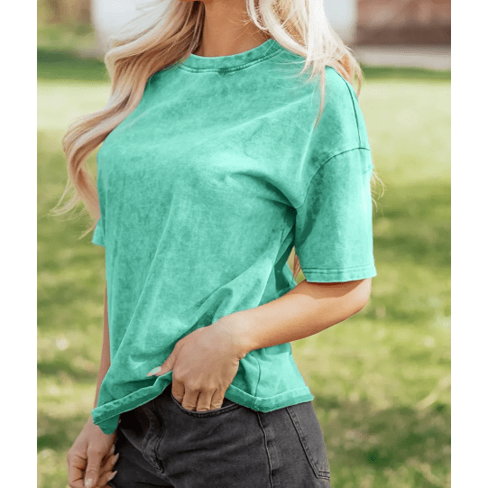 Ronda Mint Green Cotton Mineral Washed Oversize Tee
