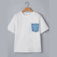 Jeanann White Color Block Chest Pocket Patched Casual Short Sleeve Top