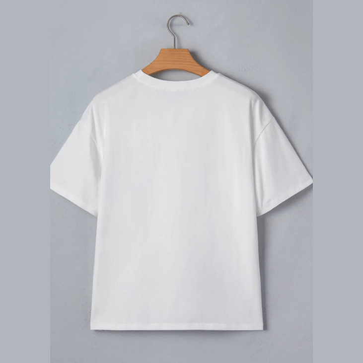 Jeanann White Color Block Chest Pocket Patched Casual Short Sleeve Top
