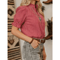 Joselle Red Stripe Ruffled Short Puff Sleeve Button Front Blouse