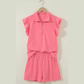 Elleigh Coral Half Zipped Ruffled Short Set