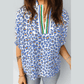 Brea Blue Leopard Color Block Contrast Striped V Neck Half Sleeve Loose Fit Blouse