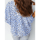 Brea Blue Leopard Color Block Contrast Striped V Neck Half Sleeve Loose Fit Blouse