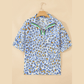Brea Blue Leopard Color Block Contrast Striped V Neck Half Sleeve Loose Fit Blouse