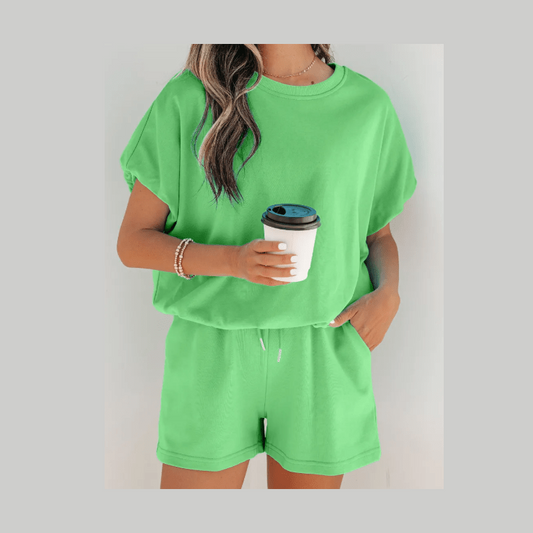 Hadlee Green Puffy Loose Top Drawstring Shorts 2pcs Outfit