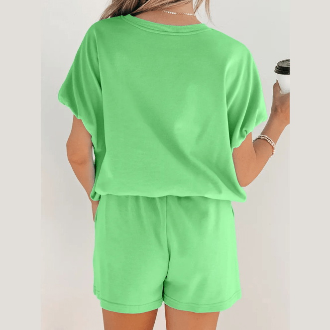 Hadlee Green Puffy Loose Top Drawstring Shorts 2pcs Outfit