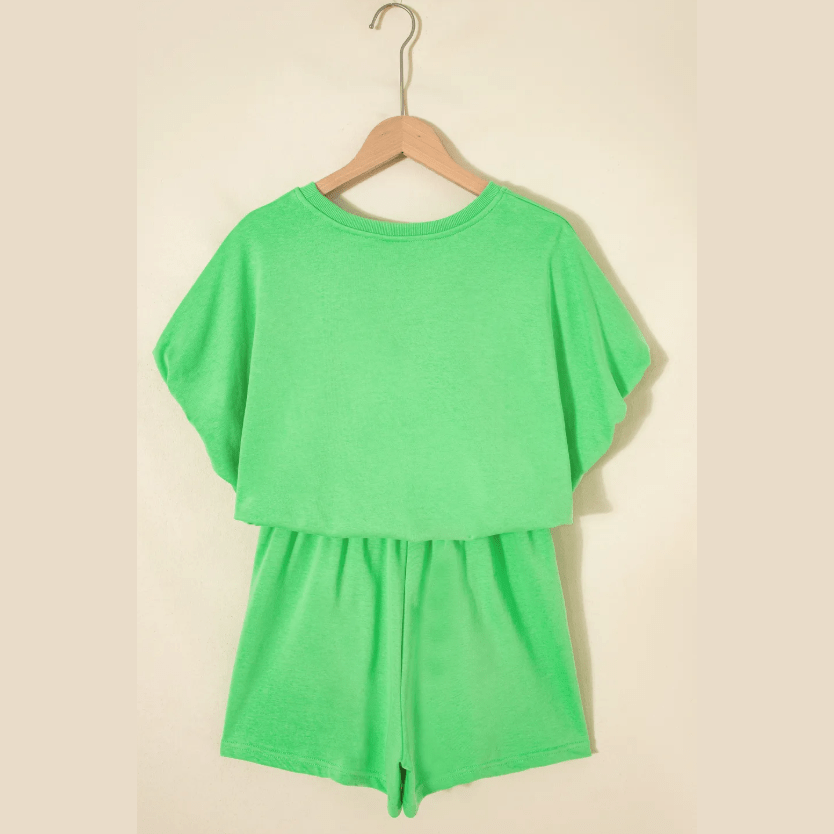 Hadlee Green Puffy Loose Top Drawstring Shorts 2pcs Outfit