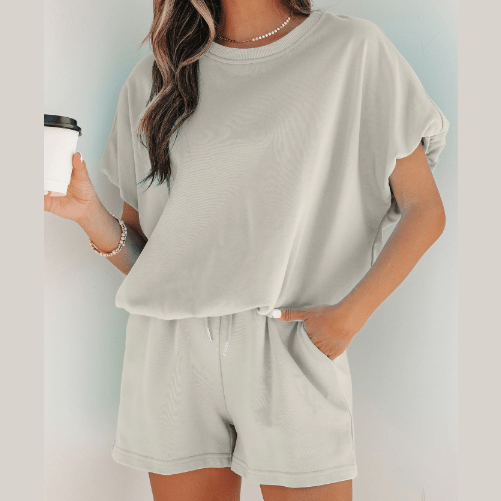 Hadlee Grey Puffy Loose Top Drawstring Shorts 2pcs Outfit