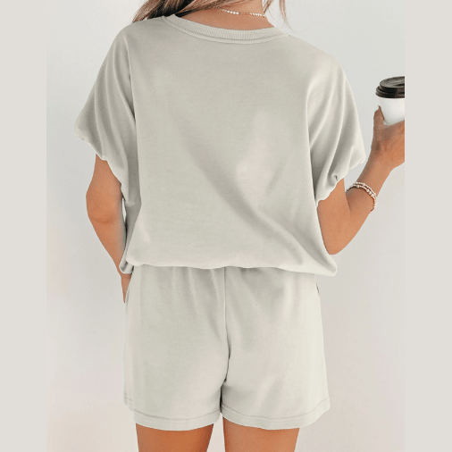 Hadlee Grey Puffy Loose Top Drawstring Shorts 2pcs Outfit