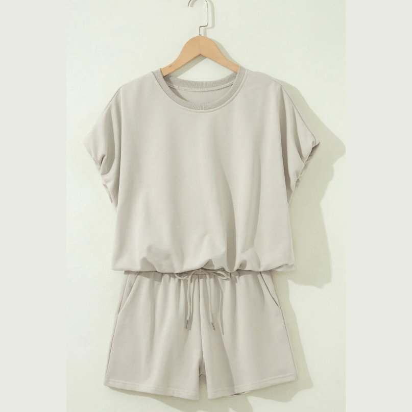 Hadlee Grey Puffy Loose Top Drawstring Shorts 2pcs Outfit