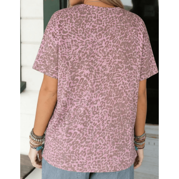 Soph Pink Leopard Retro Studded Star Patch Loose Tee