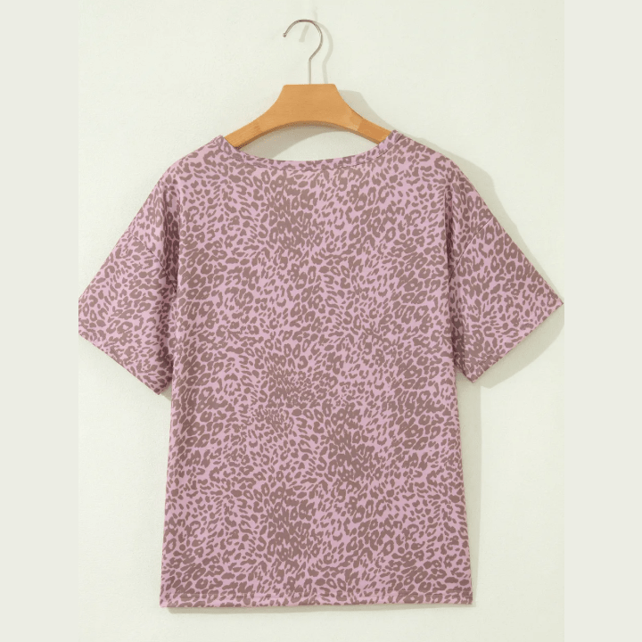 Soph Pink Leopard Retro Studded Star Patch Loose Tee