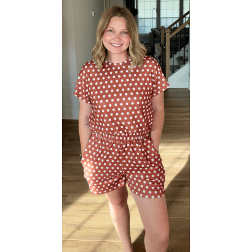 SALE!!!  Kaden Brown Polka Dot Print Short Set