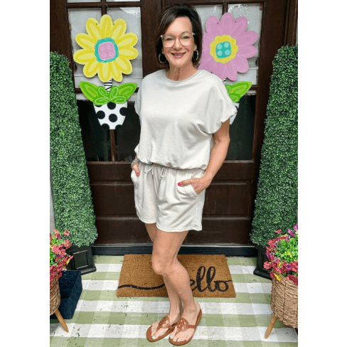 Hadlee Grey Puffy Loose Top Drawstring Shorts 2pcs Outfit