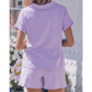 Ashlynn Purple Stripe Dolman Sleeve Polo Shirt and Drawstring Shorts Set