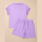 Ashlynn Purple Stripe Dolman Sleeve Polo Shirt and Drawstring Shorts Set