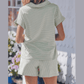 Ashlynn Khaki Stripe Dolman Sleeve Polo Shirt and Drawstring Shorts Set