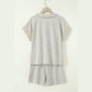Ashlynn Khaki Stripe Dolman Sleeve Polo Shirt and Drawstring Shorts Set