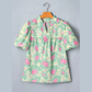 Tallis Green Short Bubble Sleeve Summer Floral Blouse