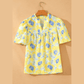 Tallis Yellow Short Bubble Sleeve Summer Floral Blouse