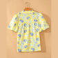 Tallis Yellow Short Bubble Sleeve Summer Floral Blouse