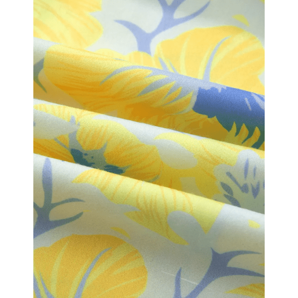 Tallis Yellow Short Bubble Sleeve Summer Floral Blouse