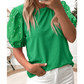 Delaney Green Ribbed Pearl Beaded Puff Sleeve Top