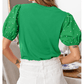 Delaney Green Ribbed Pearl Beaded Puff Sleeve Top