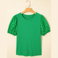 Delaney Green Ribbed Pearl Beaded Puff Sleeve Top