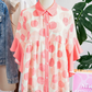 Mallory Pink Double Polka Dot Printed Ruffle Trim Short Sleeve Babydoll Shirt