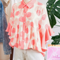 Mallory Pink Double Polka Dot Printed Ruffle Trim Short Sleeve Babydoll Shirt