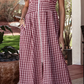 SALE!!!  Blakely Red Plaid Print Full Zipper Cinched Waist Fit Flare Sleeveless Maxi Dress