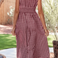 SALE!!!  Blakely Red Plaid Print Full Zipper Cinched Waist Fit Flare Sleeveless Maxi Dress