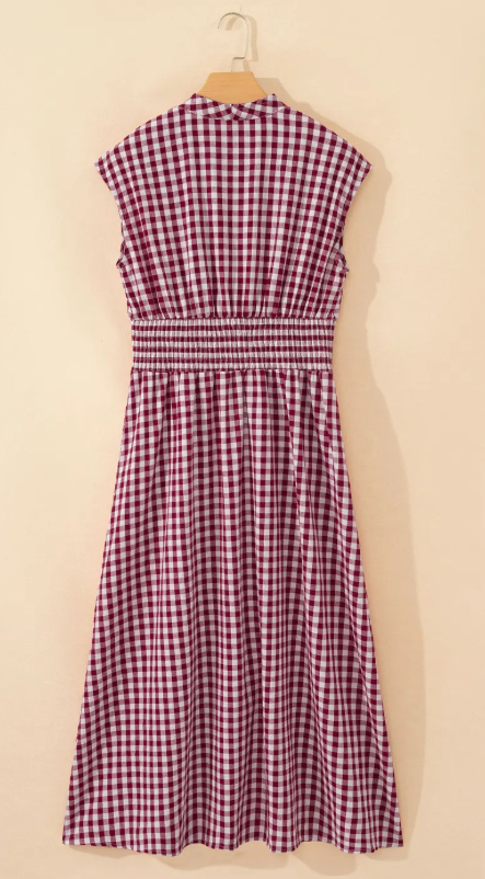SALE!!!  Blakely Red Plaid Print Full Zipper Cinched Waist Fit Flare Sleeveless Maxi Dress