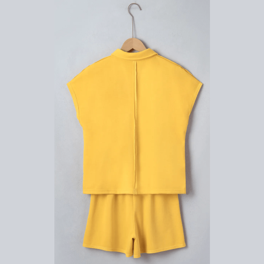 Kalin Gold Loose Polo Tee Elastic Waist 2pcs Short Set