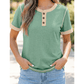 Marsia Green Raw Seam Color Block Detail Buttoned Henley Tee