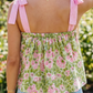 Anya Pink Stripe Floral Printed Knot Straps Babydoll Tank Top