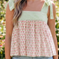 Anya Light Green Stripe Floral Printed Knot Straps Babydoll Tank Top
