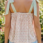 Anya Light Green Stripe Floral Printed Knot Straps Babydoll Tank Top