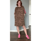 Zahra Brown Loose Contrast Striped Accent Leopard T Shirt Mini Dress with Pockets