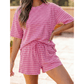 Taylee Pink Stripe Raised Rib Loose Tee Drawstring Elastic Waist 2pcs Short Set