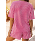 Taylee Pink Stripe Raised Rib Loose Tee Drawstring Elastic Waist 2pcs Short Set