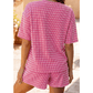 Taylee Pink Stripe Raised Rib Loose Tee Drawstring Elastic Waist 2pcs Short Set
