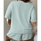 Taylee Green Stripe Raised Rib Loose Tee Drawstring Elastic Waist 2pcs Short Set
