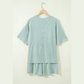 Taylee Green Stripe Raised Rib Loose Tee Drawstring Elastic Waist 2pcs Short Set