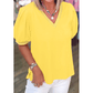 Tula Yellow V Neck Short Puff Sleeve Blouse